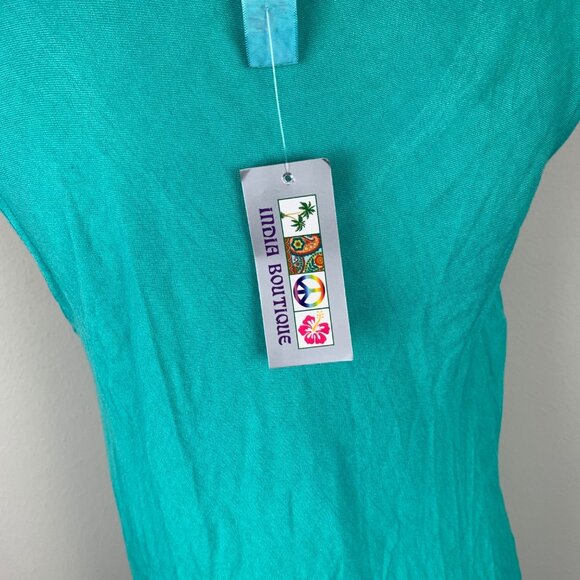 India Boutique Sleeveless Aqua Dress With Palm Tree Print L Swim Coverup - Picture 4 of 7